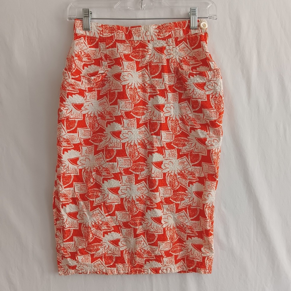 Vintage Esprit Pencil Skirt Women 5/6 Seersucker Floral Italy